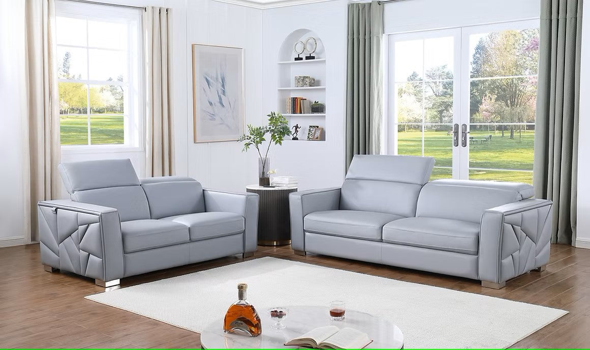 MI-1240 ASTRA LIGHT BLUE ITALIAN LEATHER LIVING ROOM SET AVAILABLE AS 2 PIECE OR 3 PIECE SET