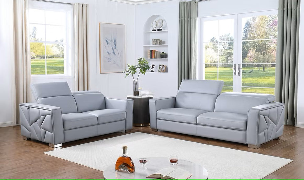 MI-1240 ASTRA LIGHT BLUE ITALIAN LEATHER LIVING ROOM SET AVAILABLE AS 2 PIECE OR 3 PIECE SET