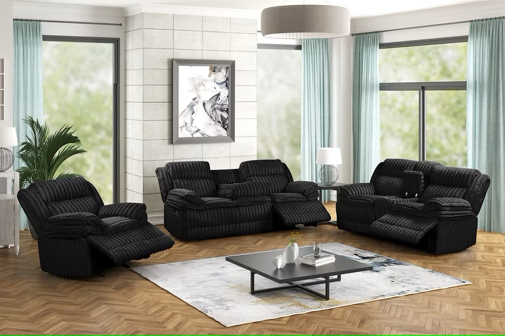 S3939 MELLO BLACK 3 PIECE RECLINING LIVING ROOM SET