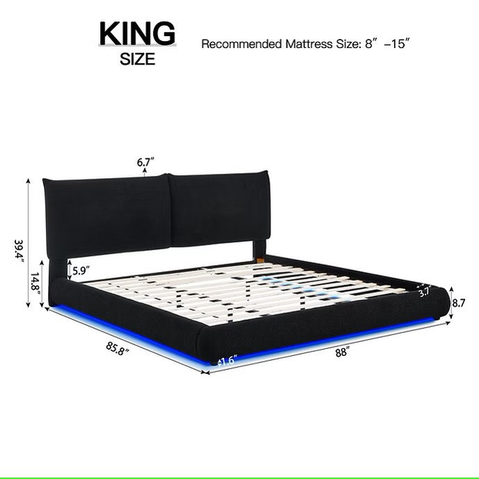 B200 ZIMA BLACK PLATFORM BED WITH LED LIGHTS AVAILABLE IN QUEEN AND KING SIZES