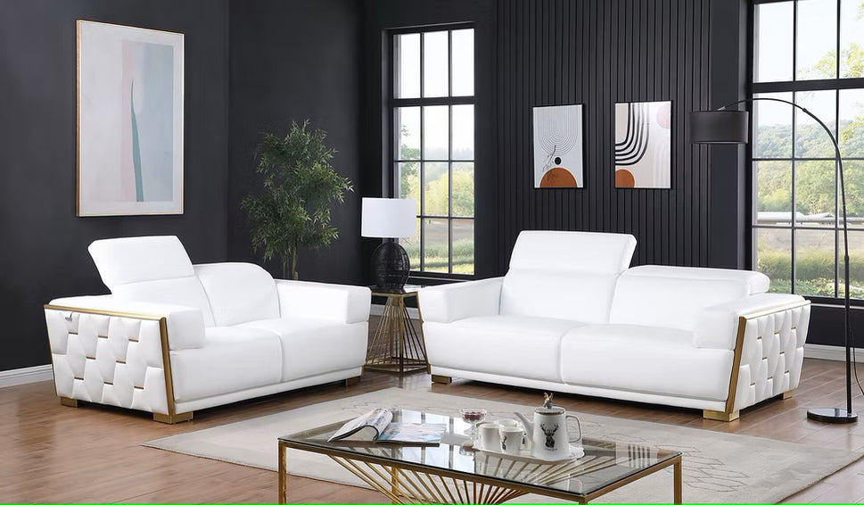 MI-1245 HEXOR WHITE ITALIAN LEATHER LIVING ROOM SET AVAILABLE AS 2 PIECE OR 3 PIECE SET