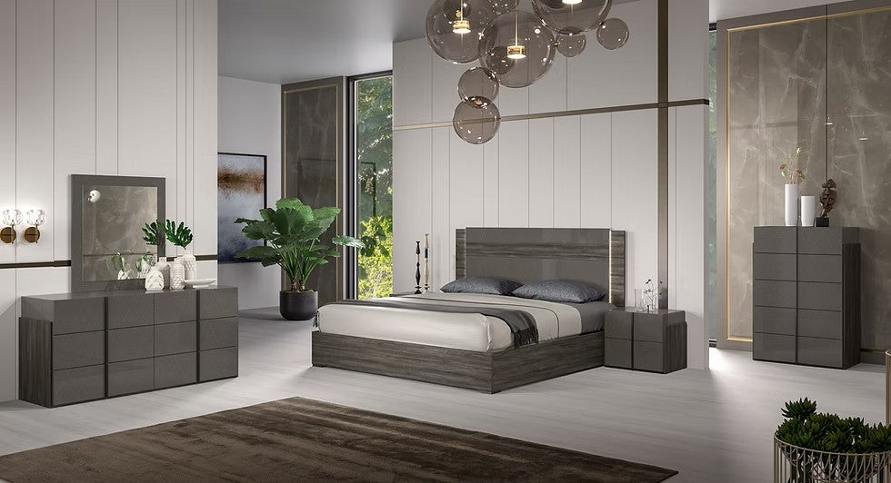 ARYAN COLLECTION GREY BEDROOM SET AVAILABLE IN QUEEN AND KING SIZES AS 4 PC OR 5 PC SETS