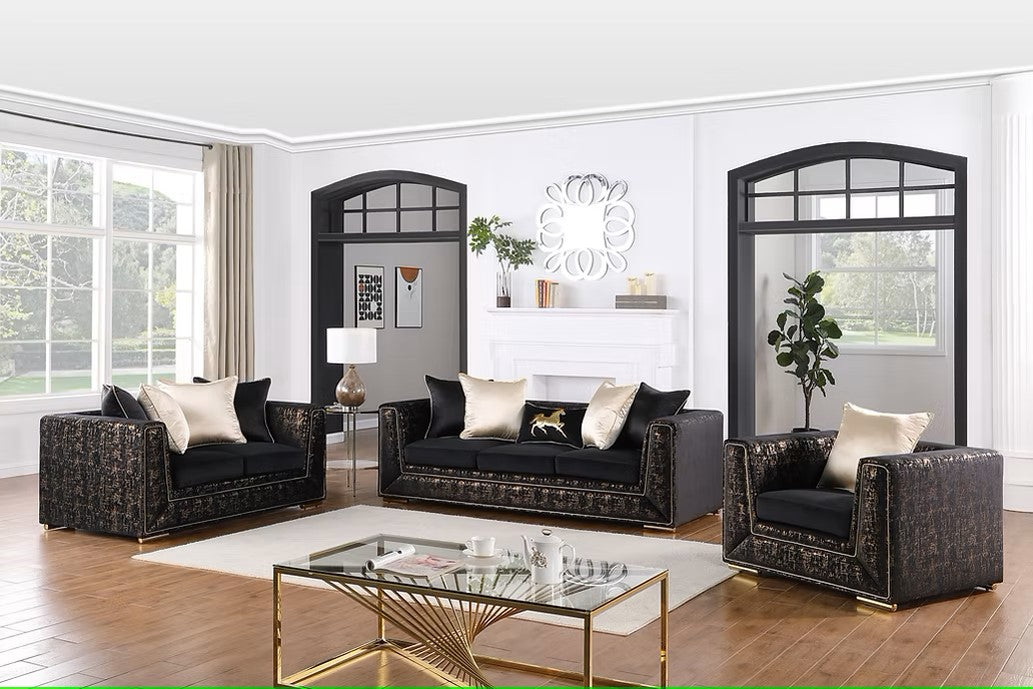 S1500 KONYA BLACK LIVING ROOM SET AVAILABLE AS 2 PIECE OR 3 PIECE SET