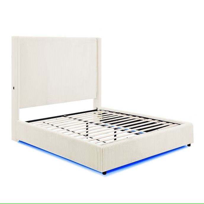 B300 BELINDA BEIGE PLATFORM BED WITH LED LIGHTS AVAILABLE IN QUEEN AND KING SIZES