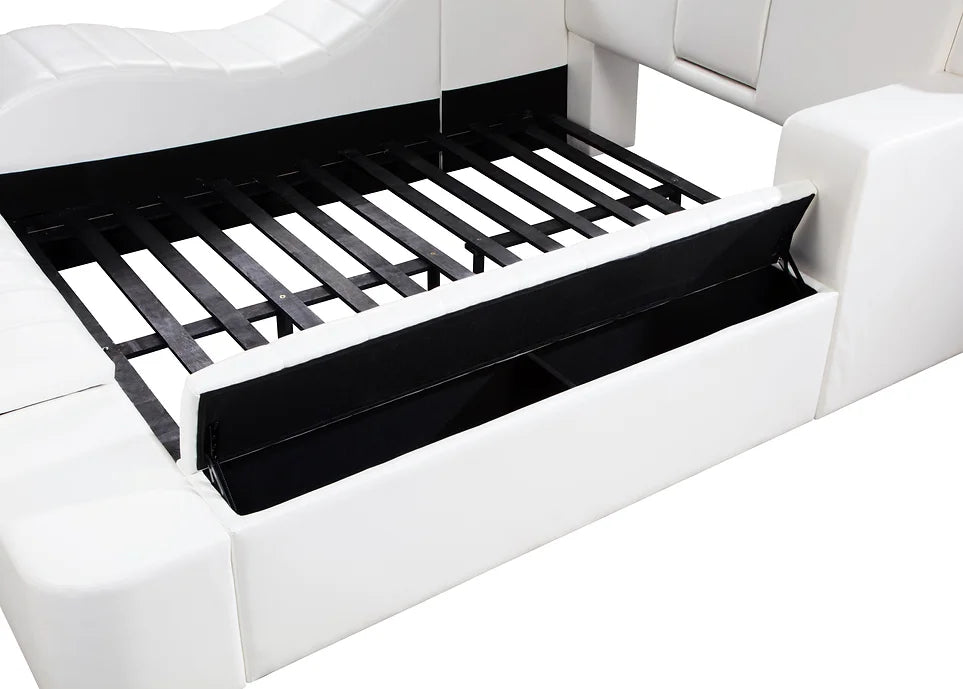 B420 APOLLO WHITE BED WITH STORAGE AND USB CHARGER AVAILABLE IN QUEEN AND KING SIZES