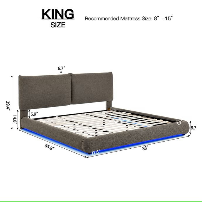 B200 ZIMA BROWN PLATFORM BED WITH LED LIGHTS AVAILABLE IN QUEEN AND KING SIZES
