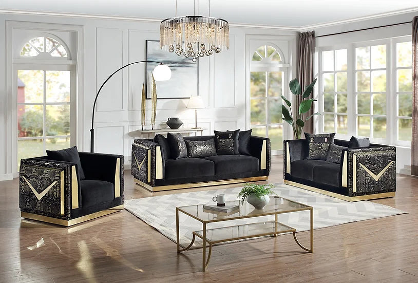 S4030 MONACO BLACK LIVING ROOM SET AVAILABLE AS 2 PIECE OR 3 PIECE SET
