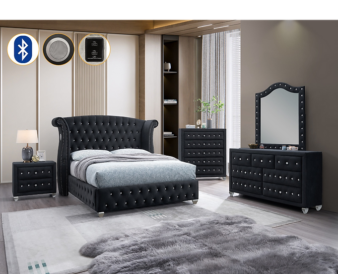 B2030 DIVINA BLACK BEDROOM SET AVAILABLE IN QUEEN AND KING SIZES