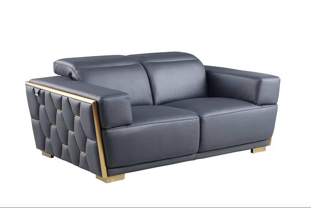 MI-1245 HEXOR NAVY ITALIAN LEATHER LIVING ROOM SET AVAILABLE AS 2 PIECE OR 3 PIECE SET