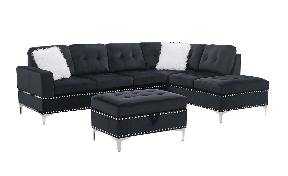 S123 JOY REVERSIBLE BLACK SECTIONAL AVAILABLE AS 2 PIECE OR 3 PIECE WITH OTTOMAN