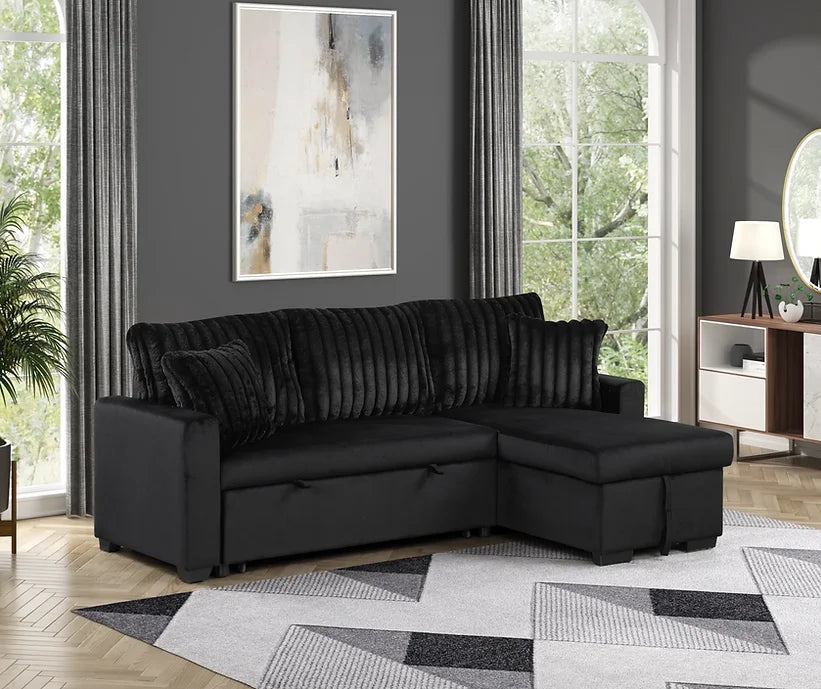 S8670 NORI BLACK SECTIONAL WITH PULL-OUT BED AND STORAGE CHAISE