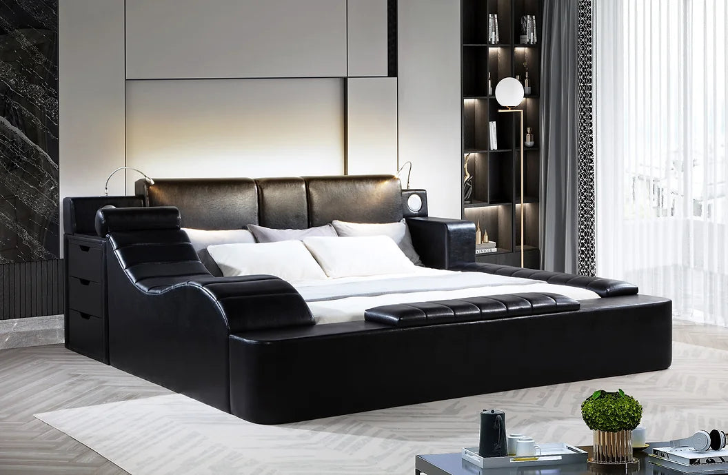 B420 APOLLO BLACK BED WITH STORAGE AND USB CHARGER AVAILABLE IN QUEEN AND KING SIZES