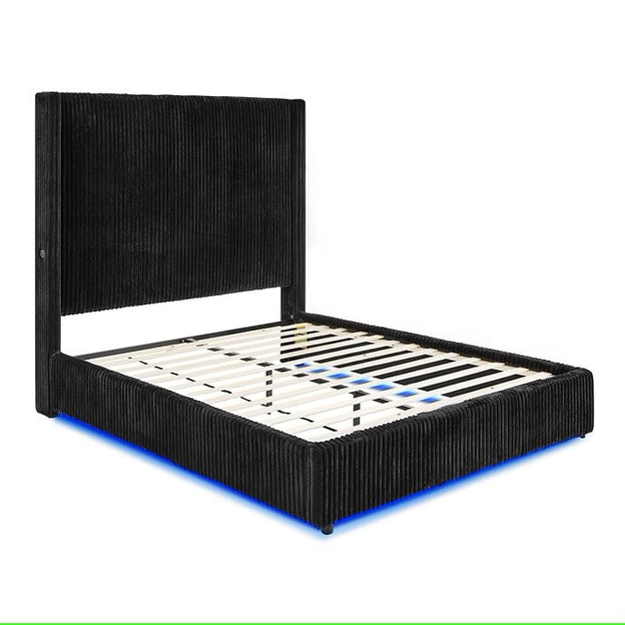 B300 BELINDA BLACK PLATFORM BED WITH LED LIGHTS AVAILABLE IN QUEEN AND KING SIZES