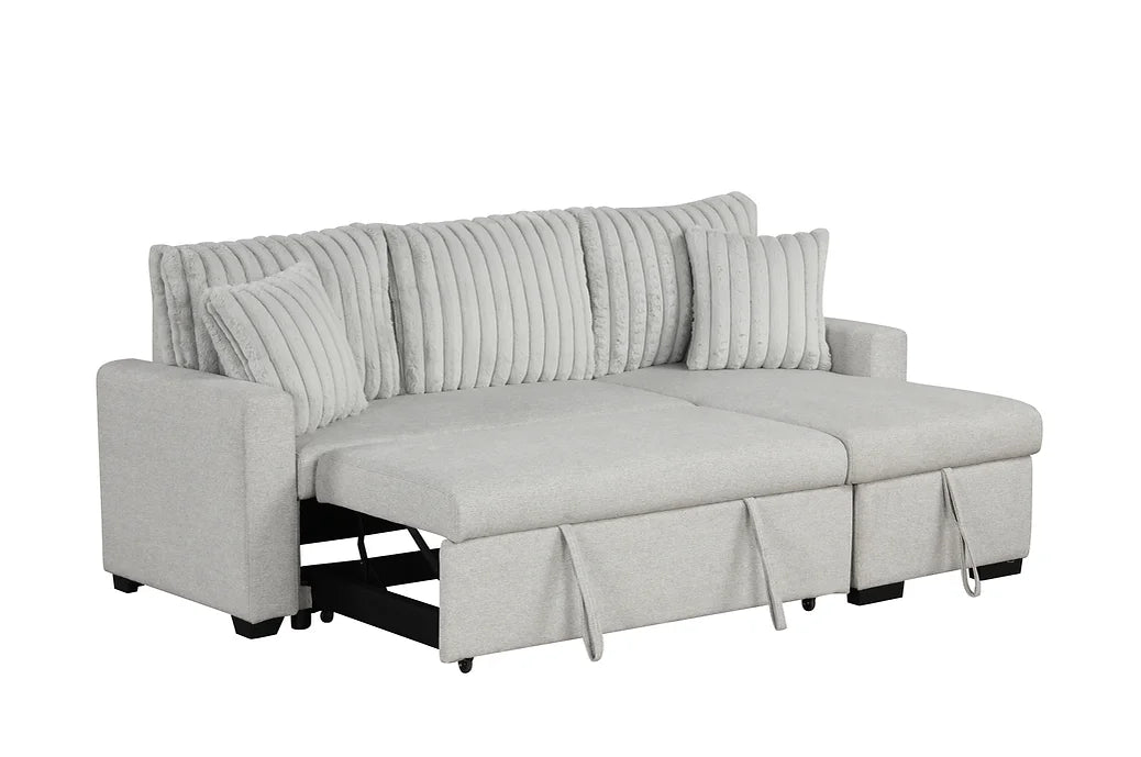S8670 NORI GREY SECTIONAL WITH PULL-OUT BED AND STORAGE CHAISE