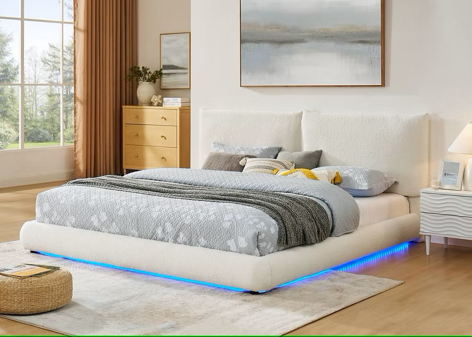 B200 ZIMA WHITE PLATFORM BED WITH LED LIGHTS AVAILABLE IN QUEEN AND KING SIZES