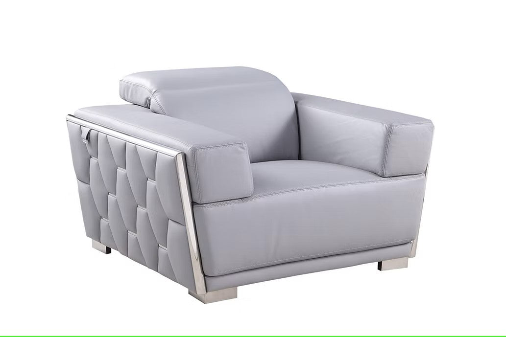 MI-1245 HEXOR LIGHT BLUE ITALIAN LEATHER LIVING ROOM SET AVAILABLE AS 2 PIECE OR 3 PIECE SET