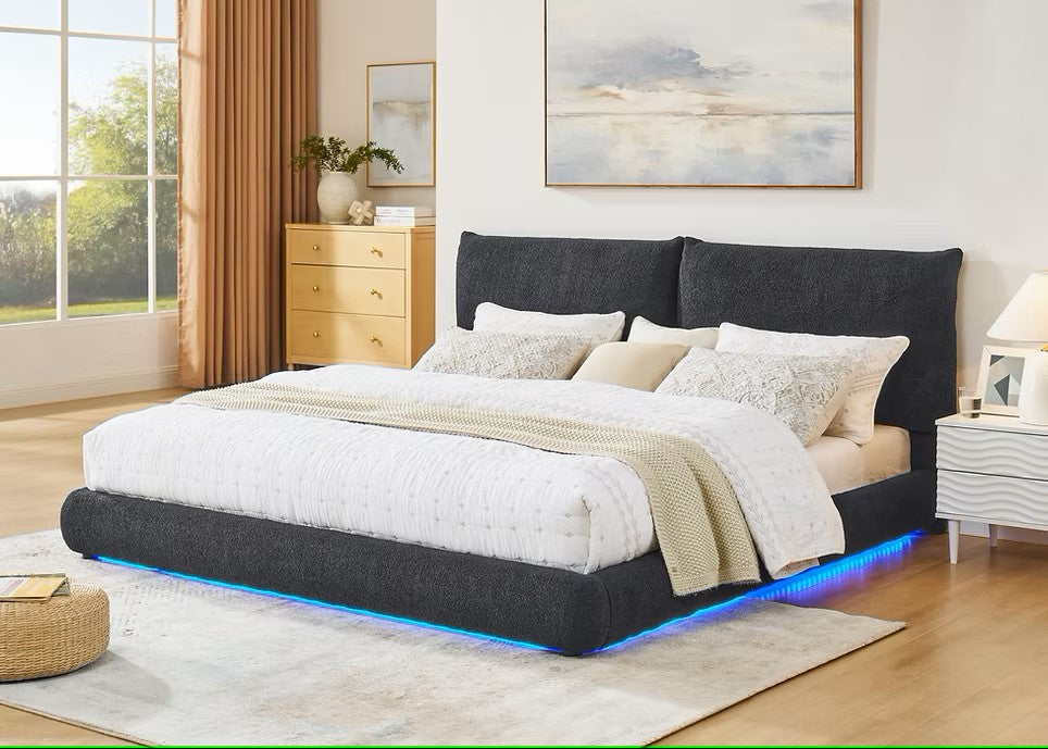 B200 ZIMA GREY PLATFORM BED WITH LED LIGHTS AVAILABLE IN QUEEN AND KING SIZES