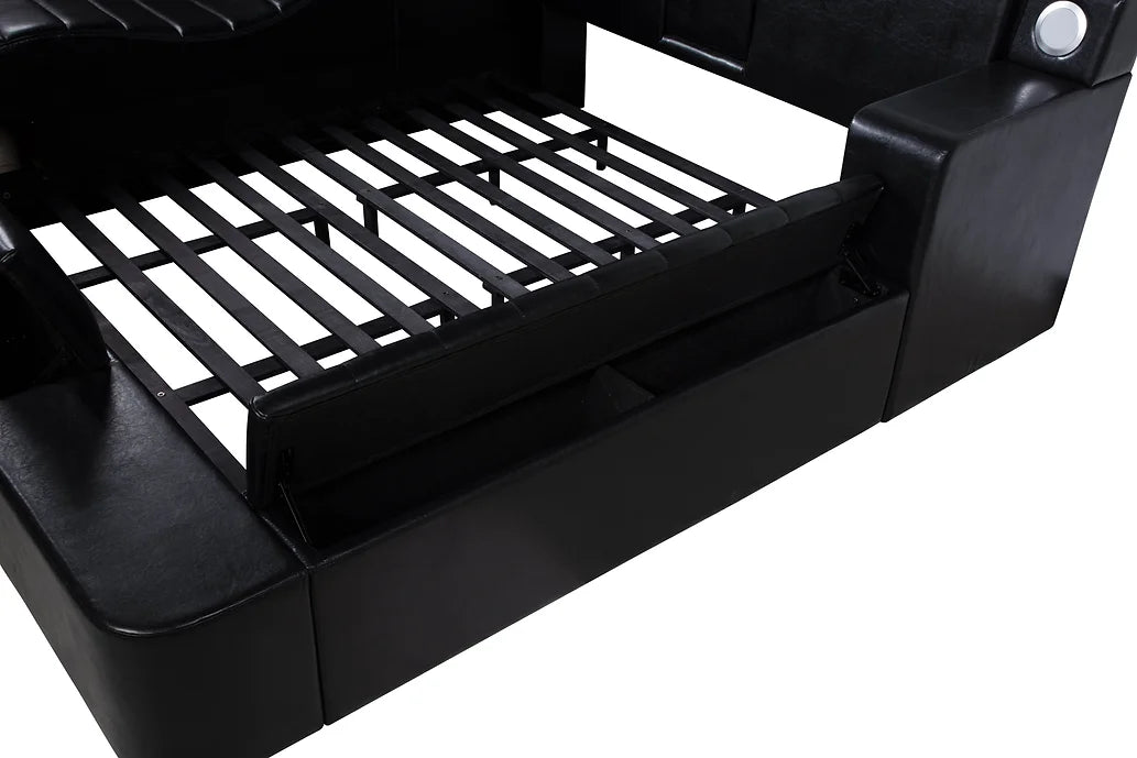 B420 APOLLO BLACK BED WITH STORAGE AND USB CHARGER AVAILABLE IN QUEEN AND KING SIZES