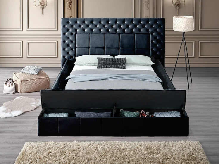 B9015 EMERALD BLACK BED WITH USB CHARGER AND STORAGE AVAILABLE IN QUEEN AND KING SIZES