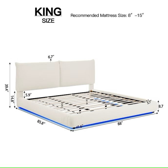 B200 ZIMA WHITE PLATFORM BED WITH LED LIGHTS AVAILABLE IN QUEEN AND KING SIZES