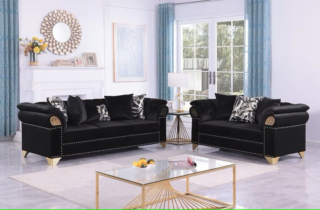 S3600 EMMA BLACK LIVING ROOM SET AVAILABLE AS 2 PIECE OR 3 PIECE SET