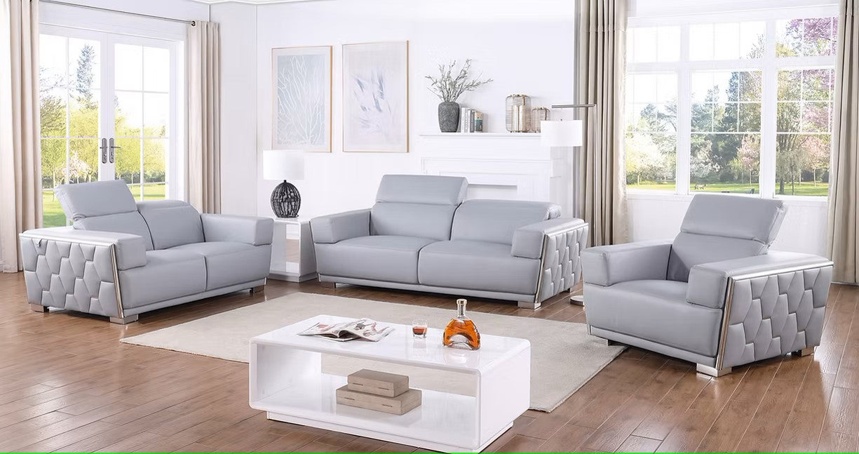 MI-1245 HEXOR LIGHT BLUE ITALIAN LEATHER LIVING ROOM SET AVAILABLE AS 2 PIECE OR 3 PIECE SET