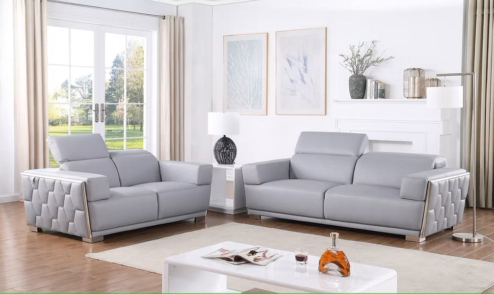 MI-1245 HEXOR LIGHT BLUE ITALIAN LEATHER LIVING ROOM SET AVAILABLE AS 2 PIECE OR 3 PIECE SET