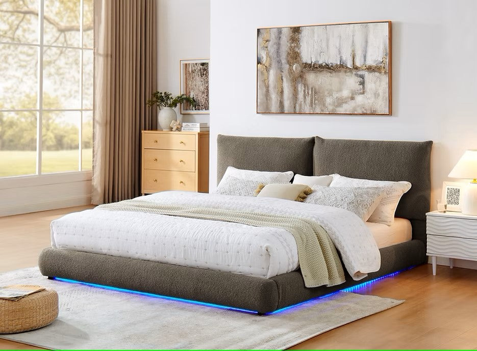 B200 ZIMA BROWN PLATFORM BED WITH LED LIGHTS AVAILABLE IN QUEEN AND KING SIZES
