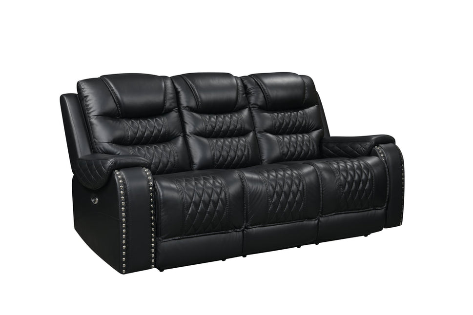HARLEY BLACK GENUINE TOP GRAIN LEATHER 3 PC POWER RECLINING SET