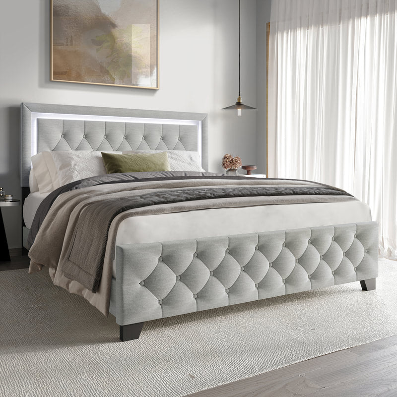 HH240 GRAY PLATFORM BED WITH LED AVAILABLE IN TWIN, FULL, QUEEN AND KING SIZES