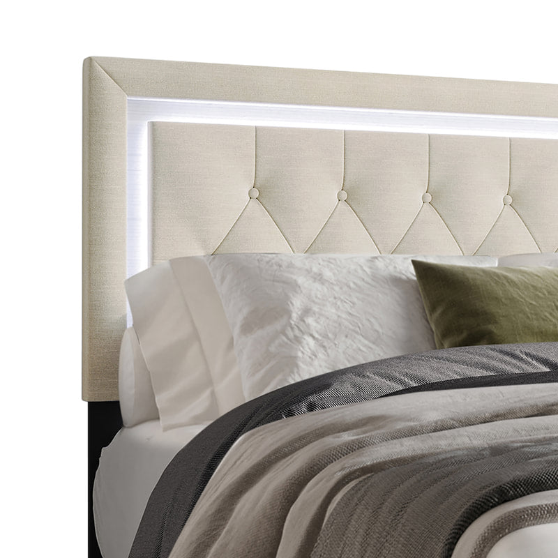 HH260 BEIGE PLATFORM BED WITH LED AVAILABLE IN TWIN, FULL, QUEEN AND KING SIZES