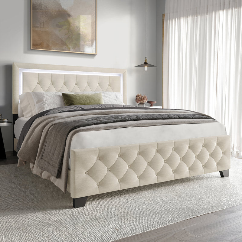 HH260 BEIGE PLATFORM BED WITH LED AVAILABLE IN TWIN, FULL, QUEEN AND KING SIZES