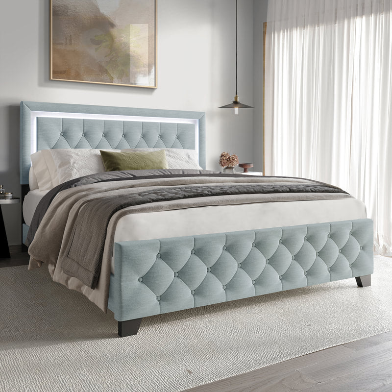 HH280 LT GRAY PLATFORM BED WITH LED AVAILABLE IN TWIN, FULL, QUEEN AND KING SIZES