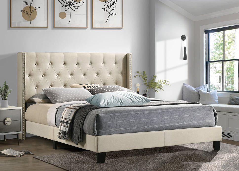 HH740 BEIGE PLATFORM BED AVAILABLE IN TWIN, FULL, QUEEN AND KING SIZES