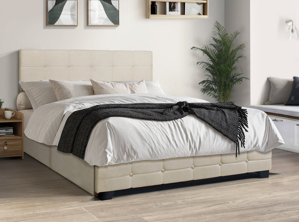 HH995 BEIGE PLATFORM BED WITH STORAGE AVAILABLE IN FULL QUEEN AND KING SIZES