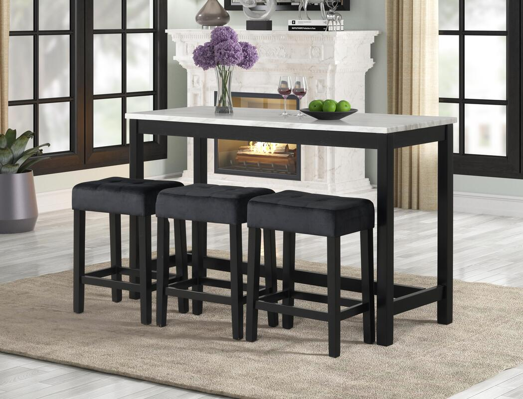 Gloria Black - Faux Marble Console Table with 3 Black Stools