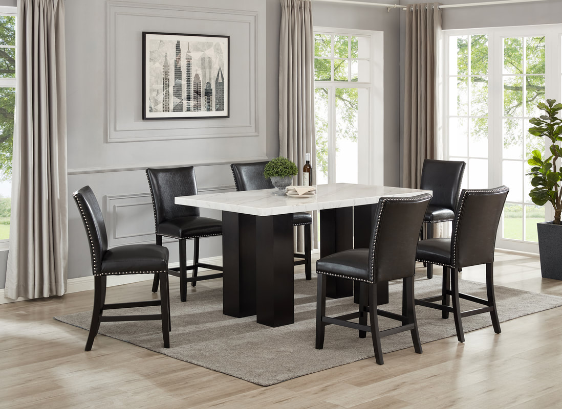 FINLEY PU - (GENUINE MARBLE) COUNTER HEIGHT TABLE AND 6 CHAIRS
