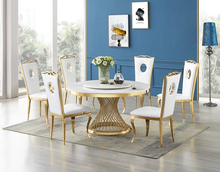 D605 UNICO (WHITE/GOLD) ROUND TABLE