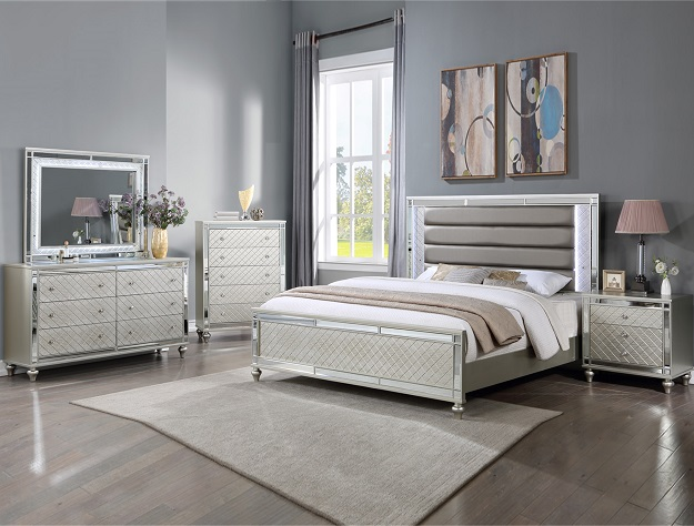 SETB1680 CRISTIAN BEDROOM SET CHAMPAGNE AVAILABLE IN QUEEN AND KING SIZES