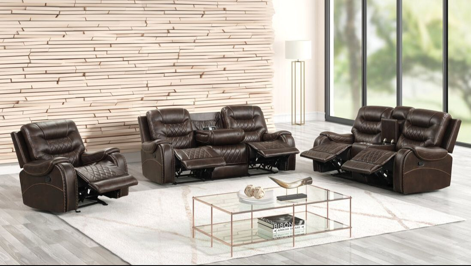 ASHLEY2002 BROWN OVERSIZED 3PC RECLINING SET