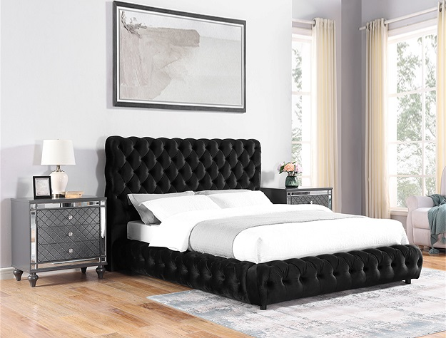 5112BK-ALL FLORY BLACK PLATFORM BED AVAILABLE IN QUEEN AND KING SIZES NIGHTSTAND ALSO AVAILABLE