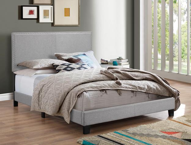 ERIN BED AVAILABLE IN TWIN, FULL, QUEEN AND KING SIZES IN BLACK PU AND GREY COLOR