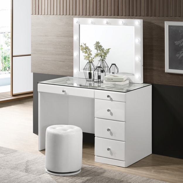 B4851WHSET MORGAN VANITY SET WHITE WITH STOOL.