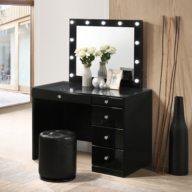 B4851BKSET MORGAN VANITY SET BLACK WITH STOOL