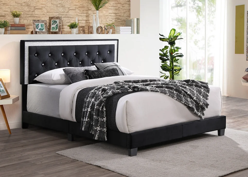 B9335 MARIANA BLACK PLATFORM BED AVAILABLE IN QUEEN AND KING SIZES