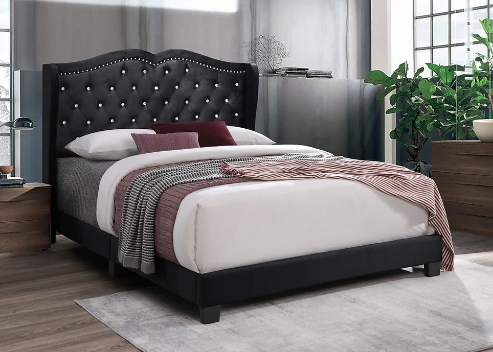 B9330 ELENA BLACK PLATFORM BED AVAILABLE IN QUEEN AND KING SIZES