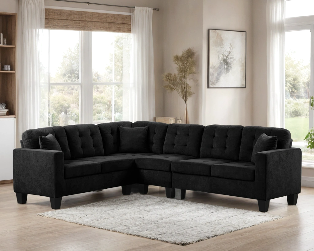 LOGAN2 BLACK REVERSIBLE LINEN SECTIONAL