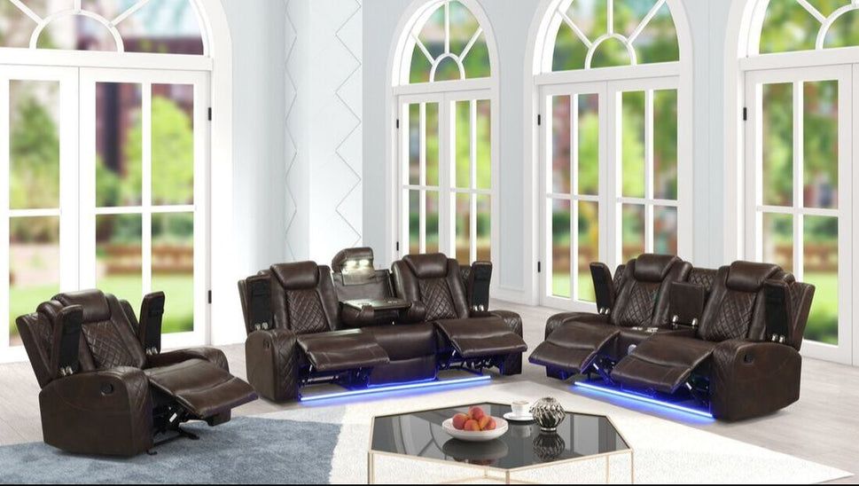 LUZ 3PC BROWN RECLINING SET