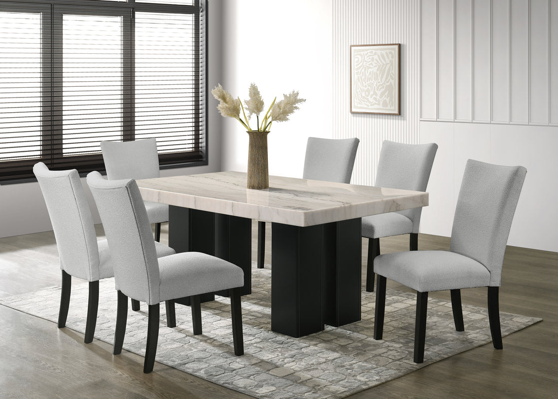 NOLA 10 GRAY GENUINE MARBLE DINING TABLE AND 6 CHAIRS