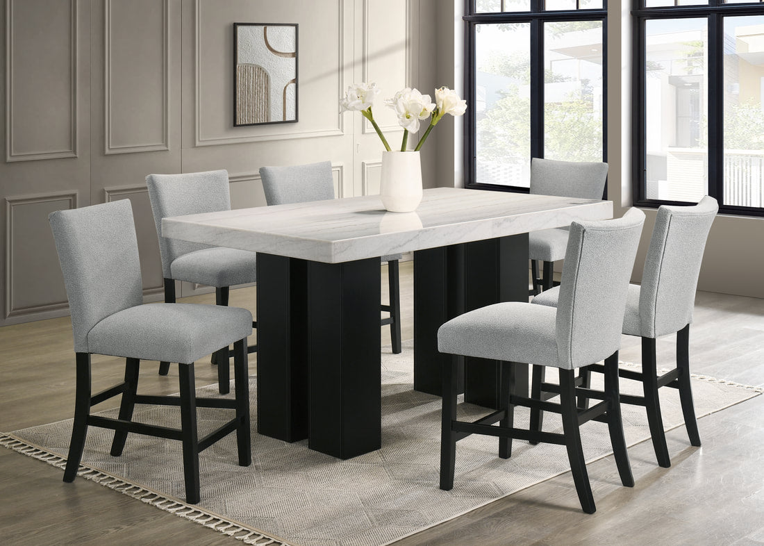 NOLA 20 GRAY GENUINE MARBLE COUNTER HEIGHT TABLE AND 6 CHAIRS